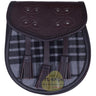 Chocorate Brown Three Teasal Leather Sporrans With Chain & Belt - Light Grey Highlander Tartan Kilt Experts