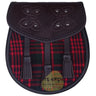 Chocorate Brown Three Teasal Leather Sporrans With Chain & Belt - MacDonald Tartan Kilt Experts