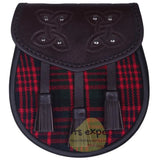 Chocorate Brown Three Teasal Leather Sporrans With Chain & Belt - MacDonald Tartan Kilt Experts