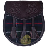 Chocorate Brown Three Teasal Leather Sporrans With Chain & Belt - Mackenzie Tartan Kilt Experts