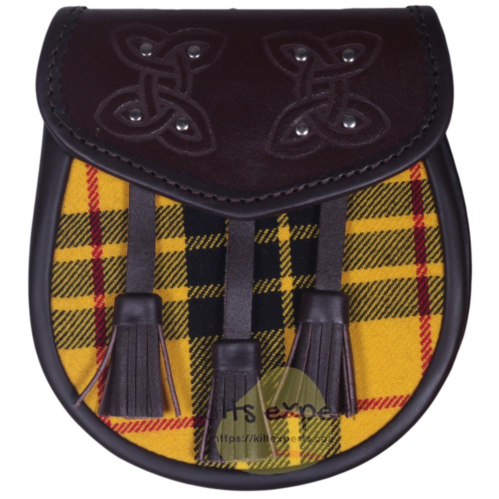 Chocorate Brown Three Teasal Leather Sporrans With Chain & Belt - Macleod Of Lewis Tartan Kilt Experts