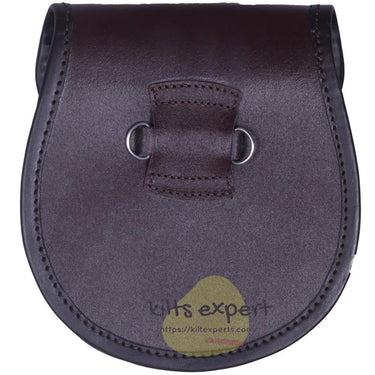 Chocorate Brown Three Teasal Leather Sporrans With Chain & Belt - Plain Black Tartan Kilt Experts