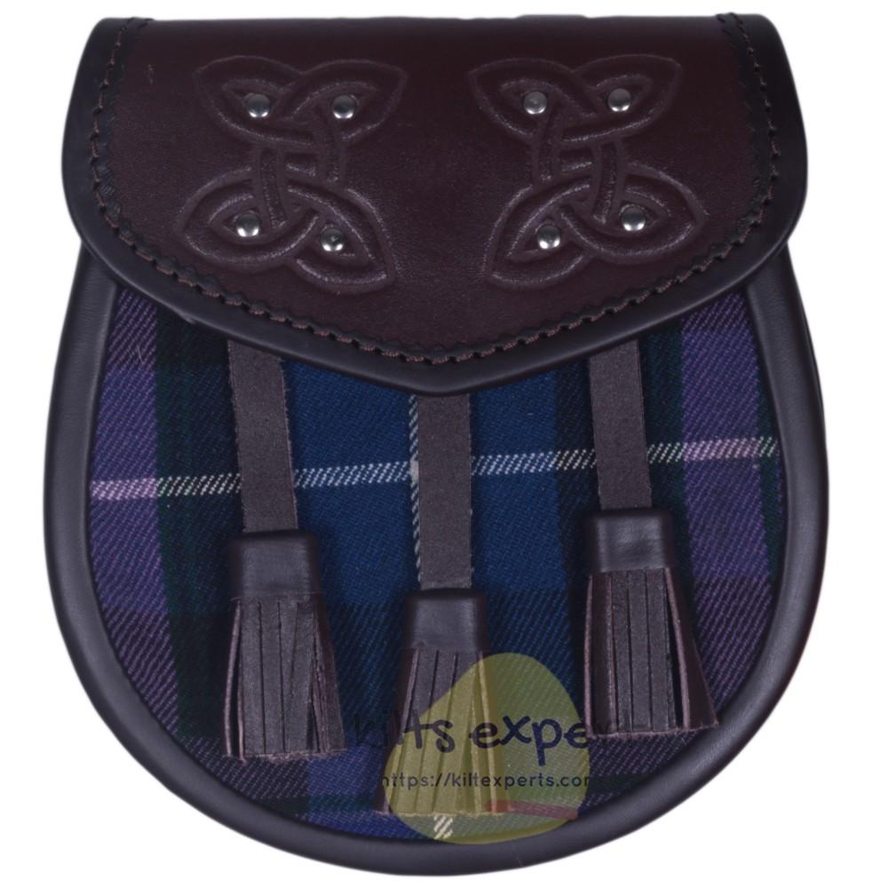 Chocorate Brown Three Teasal Leather Sporrans With Chain & Belt - Pride Of Scotland Tartan Kilt Experts