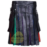 Cowhide Leather Rainbow Leather Straps Kilt With Detachable Pockets Kilt Experts