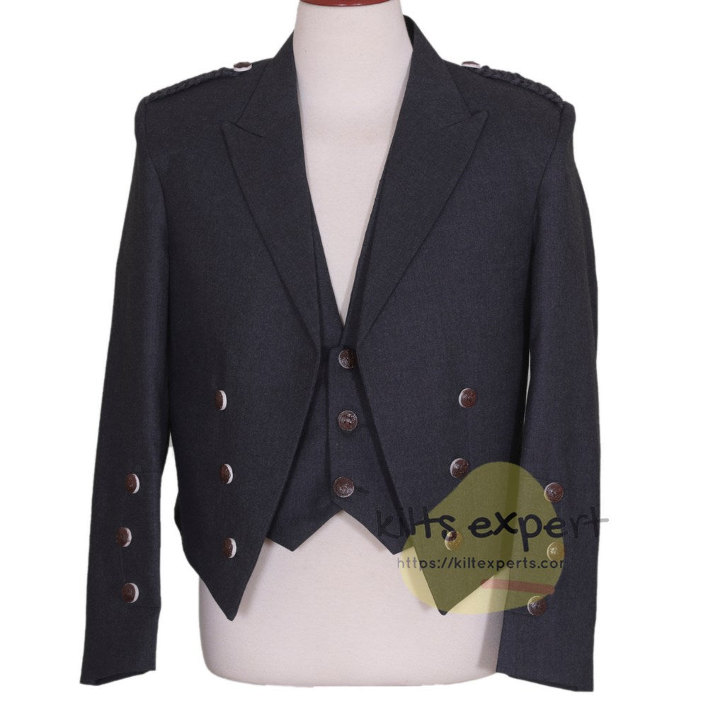 Dark Grey Charlie Jacket With 3 Button Waistcoat - Kilt Experts