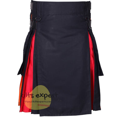 EU Buyer Only - Black Leather Straps Rainbow Utility Kilt - Kilt Experts