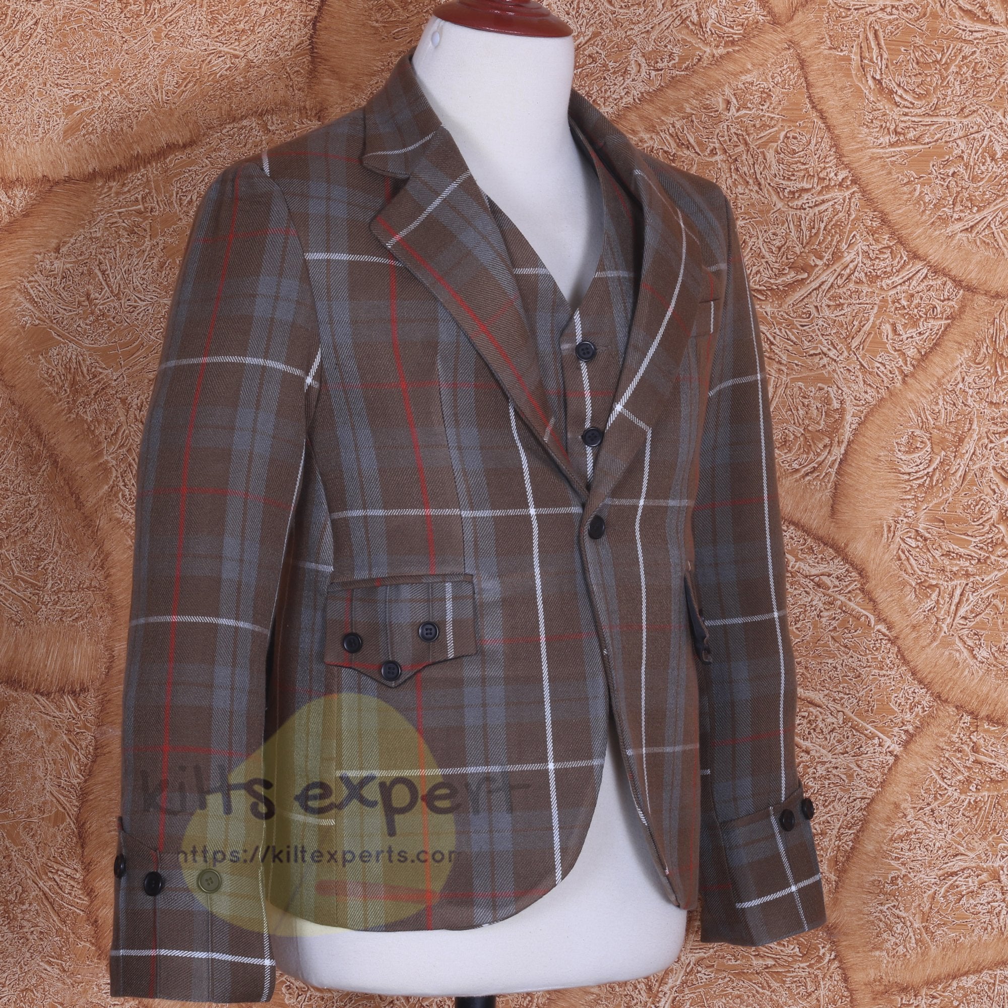 Fraser Weathered 16OZ Tartan Argyle Jacket With 5 Button Waistcoat (Available In Many Tartans) - Kilt Experts