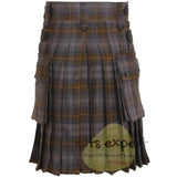 Gordon Weathered Tartan Heavy 16OZ Leather Straps Utility Kilt - Kilt Experts