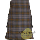 Gordon Weathered Tartan Heavy 16OZ Leather Straps Utility Kilt - Kilt Experts