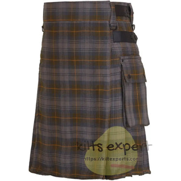 Gordon Weathered Tartan Heavy 16OZ Leather Straps Utility Kilt - Kilt Experts