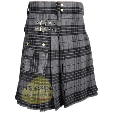 Light Grey Higlander Tartan Utility Kilt For Men's Kilt Experts