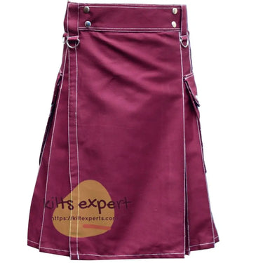 Maroon Utility Kilt With White Thread Kilt Experts