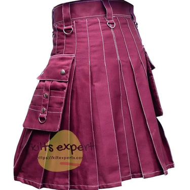 Maroon Utility Kilt With White Thread Kilt Experts