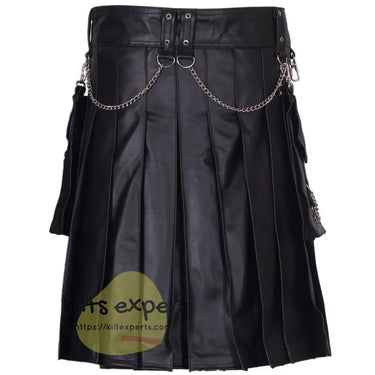 Men's Genuine Cowhide Leather Kilt With Detachable Chain & Pockets - Kilt Experts