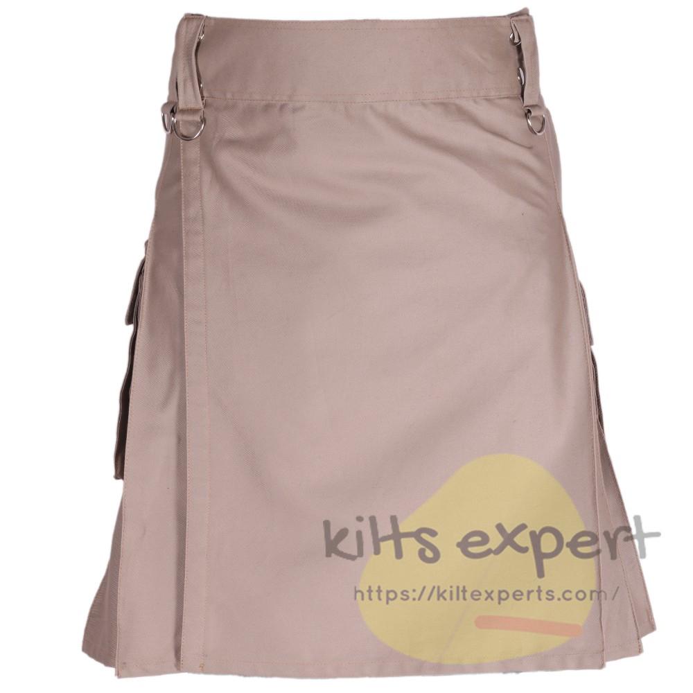 Men's Khaki Utility Kilts With Stylish Pockets - Kilt Experts