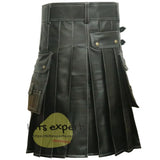 Men's Pure Black Cowhide Leather Kilt For Wedding/Events - Kilt Experts