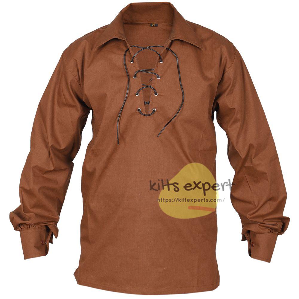 Men's Scottish Brown Jacobite Ghillie Kilt Shirt Kilt Experts