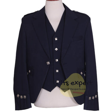 Navy Blue Argyle Jacket For Men With 5 button Vest - Kilt Experts