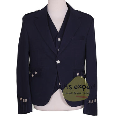Navy Blue Argyle Jacket For Men With 5 button Vest - Kilt Experts