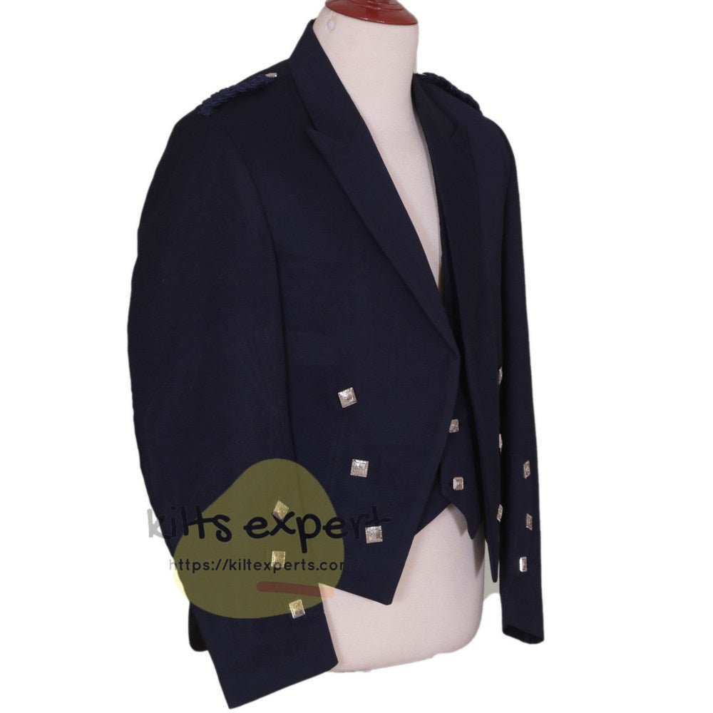 Navy Blue Charlie Jacket With 3 Button Vest - Kilt Experts