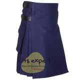 Navy Blue Leather Straps Utility Kilt For men Kilt Experts