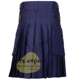 Navy Blue Leather Straps Utility Kilt For men Kilt Experts