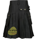 New Modern Pleated Black Utility Kilt Kilt Experts