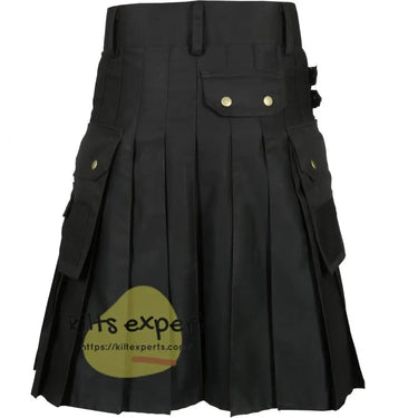 New Modern Pleated Black Utility Kilt Kilt Experts