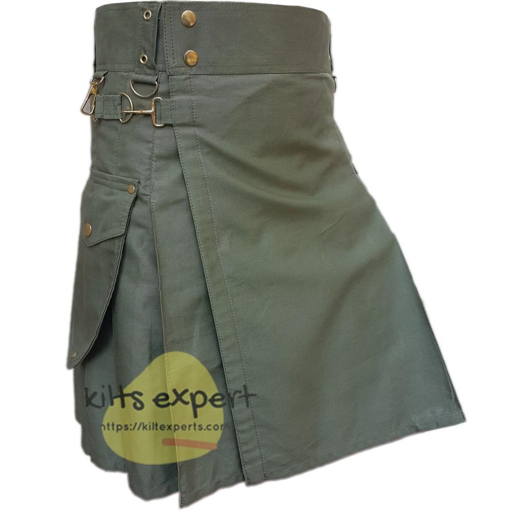 Olive Green Cargo Utility Kilt With Two Large Pockets Kilt Experts