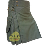 Olive Green Cargo Utility Kilt With Two Large Pockets Kilt Experts