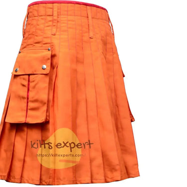 Orange Tartan Style Modern Kilt With Two Pockets Kilt Experts