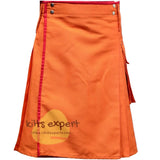 Orange Tartan Style Modern Kilt With Two Pockets Kilt Experts