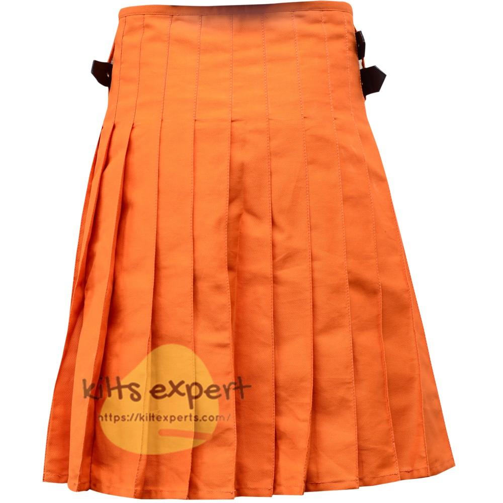 Orange Traditional Tartan Style Cotton Utility Kilt Kilt Experts