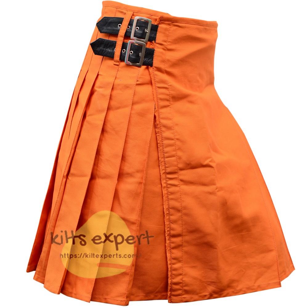 Orange Traditional Tartan Style Cotton Utility Kilt Kilt Experts