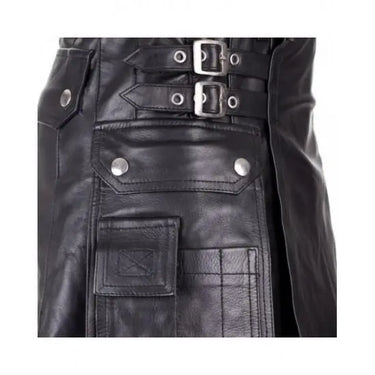 Pure Cowhide Black leather Utility Kilts For Men Kilt Experts