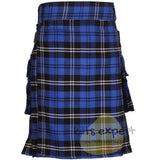 Ramsay Blue Tartan Heavy 16OZ Leather Straps Utility Kilt - Kilt Experts