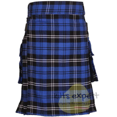 Ramsay Blue Tartan Heavy 16OZ Leather Straps Utility Kilt - Kilt Experts