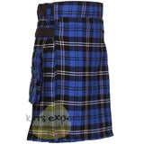 Ramsay Blue Tartan Heavy 16OZ Leather Straps Utility Kilt - Kilt Experts