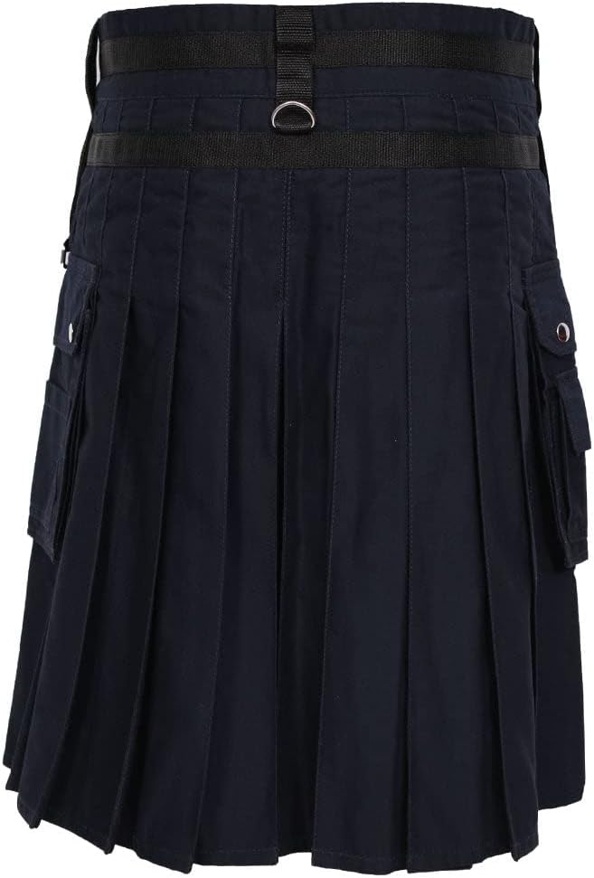 Red & Navy Deluxe Utility Fashion Kilt with Chain 100% Cotton 16-oz Heavy Fabric - Kilt Experts