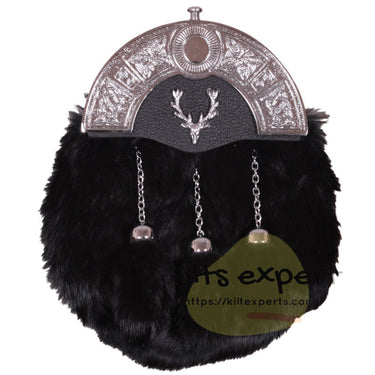Scottish Black Rabbit Fur Sporran With Three Teasal (Available in Deffirent Metal Badge) - Kilt Experts