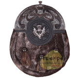 Scottish Deffirent Matel Bras Badge Kilt Sporrans for Men with a Leather Strap and an Antique Finish Chain - Kilt Experts