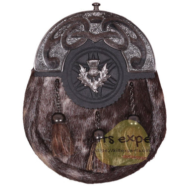 Scottish Deffirent Matel Bras Badge Kilt Sporrans for Men with a Leather Strap and an Antique Finish Chain - Kilt Experts