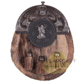 Scottish Deffirent Matel Bras Badge Kilt Sporrans for Men with a Leather Strap and an Antique Finish Chain - Kilt Experts