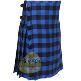 Scottish Traditional Buffalo Blue/Black 8 Yard & 16oz Tartan Kilt Kilt Experts