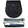 US Buyers Only - Black Basic Leather Three Teasal Sporran With Chain and Belt - Kilt Experts