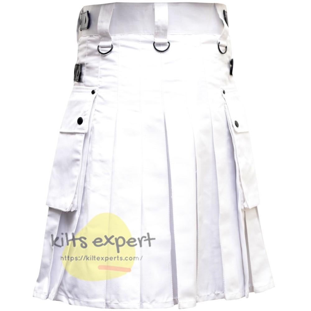 US Buyers Only - White Leather Straps Utility Kilts For men - Kilt Experts