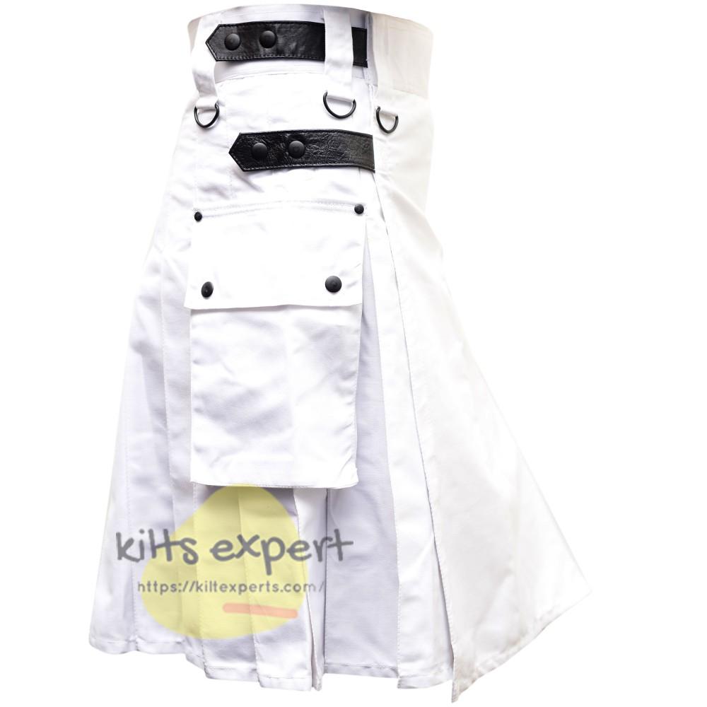 US Buyers Only - White Leather Straps Utility Kilts For men - Kilt Experts