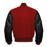 VARSITY LETTERMAN BASEBALL JACKET WOOL BODY & LEATHER SLEEVES RED & BLACK - Kilt Experts