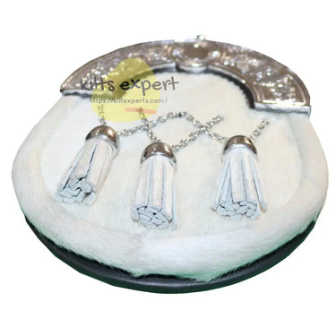 White 3 Teasel Sporran With Chain Belt Kilt Experts