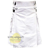 White Leather Straps Utility Kilts For men Kilt Experts